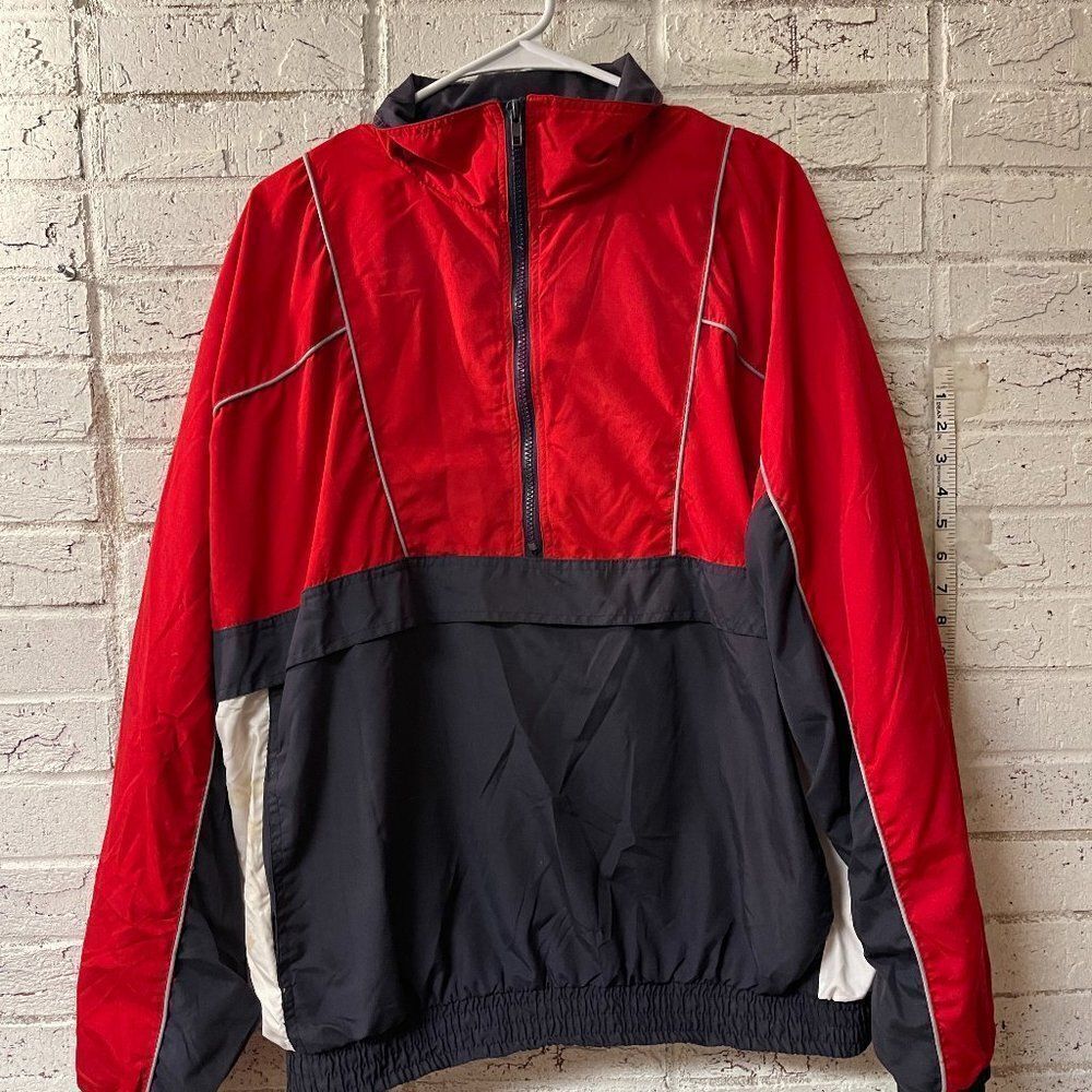 Vintage 90s Retro Bill Blass Blue Red Wind Breaker Pullover Jacket Large